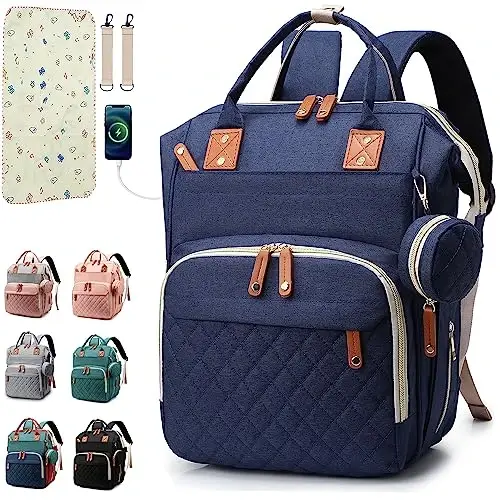 SHITIESHOU Diaper Bag Backpack Baby Bag, Baby Girl Boy Diaper Bag for Dad Mom with Pad, 16 Pockets, Pacifier Case, Large Diaper Bags Unisex for Travel (Blue) - 1
