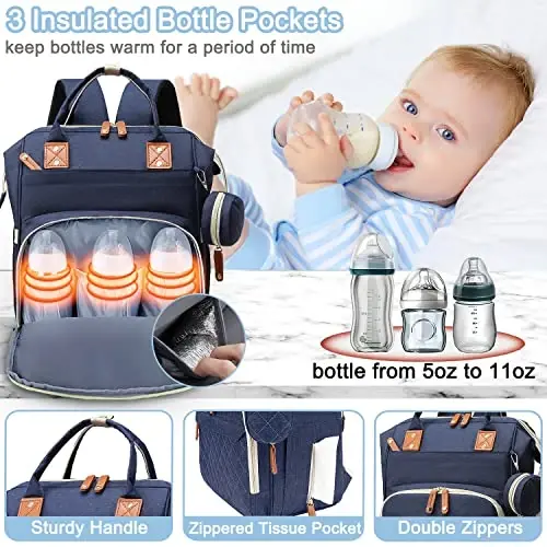 SHITIESHOU Diaper Bag Backpack Baby Bag, Baby Girl Boy Diaper Bag for Dad Mom with Pad, 16 Pockets, Pacifier Case, Large Diaper Bags Unisex for Travel (Blue) - 4