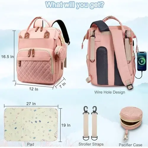 SHITIESHOU Diaper Bag Backpack Baby Bag, Baby Girl Boy Diaper Bag for Dad Mom with Pad,16 Pockets, Pacifier Case, Large Diaper Bags Unisex for Travel (Orange Pink) - 6