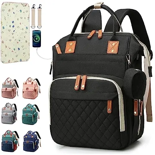 SHITIESHOU Diaper Bag Backpack Baby Bag, Baby Girl Boy Diaper Bag for Dad Mom with Pad, 16 Pockets, Pacifier Case, Large Diaper Bags Unisex for Travel (Black) - 1
