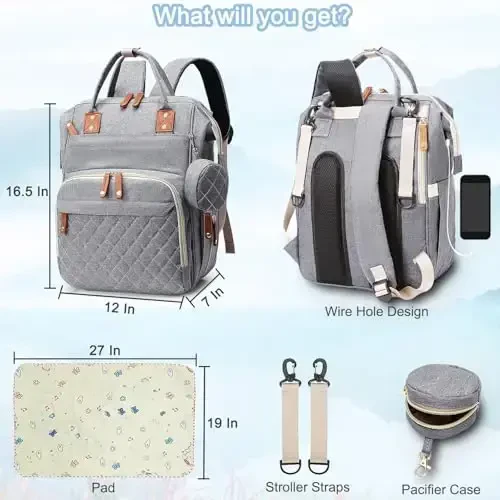 SHITIESHOU Diaper Bag Backpack Baby Bag, Baby Girl Boy Diaper Bag for Dad Mom with Pad, 16 Pockets, Pacifier Case, Large Diaper Bags Unisex for Travel (Grey) - 6
