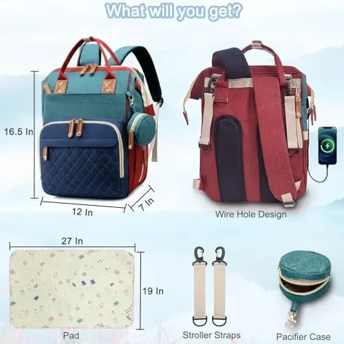 SHITIESHOU Diaper Bag Backpack Baby Bag, Baby Girl Boy Diaper Bag for Dad Mom with Pad, 16 Pockets, Pacifier Case, Large Diaper Bag Unisex for Travel (Colorful) - 5