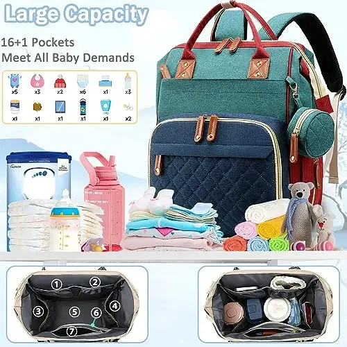 SHITIESHOU Diaper Bag Backpack Baby Bag, Baby Girl Boy Diaper Bag for Dad Mom with Pad, 16 Pockets, Pacifier Case, Large Diaper Bag Unisex for Travel (Colorful) - 1