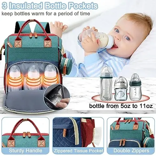 SHITIESHOU Diaper Bag Backpack Baby Bag, Baby Girl Boy Diaper Bag for Dad Mom with Pad, 16 Pockets, Pacifier Case, Large Diaper Bag Unisex for Travel (Colorful) - 3