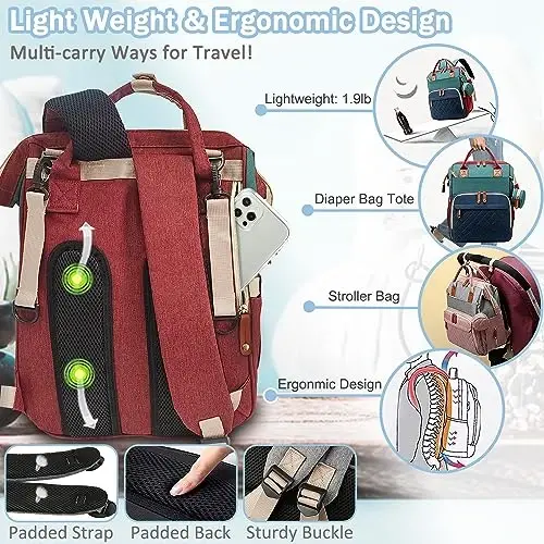 SHITIESHOU Diaper Bag Backpack Baby Bag, Baby Girl Boy Diaper Bag for Dad Mom with Pad, 16 Pockets, Pacifier Case, Large Diaper Bag Unisex for Travel (Colorful) - 4