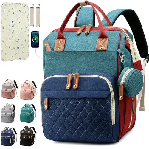 SHITIESHOU Diaper Bag Backpack Baby Bag, Baby Girl Boy Diaper Bag for Dad Mom with Pad, 16 Pockets, Pacifier Case, Large Diaper Bag Unisex for Travel (Colorful) - 6