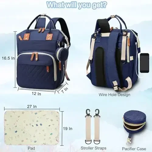 SHITIESHOU Diaper Bag Backpack Baby Bag, Baby Girl Boy Diaper Bag for Dad Mom with Pad, 16 Pockets, Pacifier Case, Large Diaper Bags Unisex for Travel (Blue) - 6