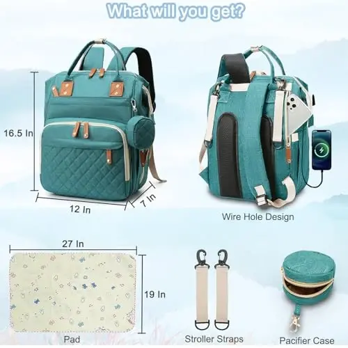 SHITIESHOU Diaper Bag Backpack Baby Bag, Baby Girl Boy Diaper Bag for Dad Mom with Pad, 16 Pockets, Pacifier Case, Large Diaper Bags Unisex for Travel (Green) - 6