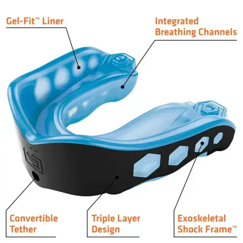 Shock Doctor Sport Gel Max Protective Mouth Guard for Football, Basketball, Hockey, Soccer, Youth, Blue and Black - 4