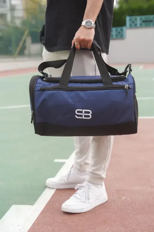Shoe Compartment Medium Size Unisex Navy Blue Sports Fitness and Travel Bag-NAVY BLUE - 2