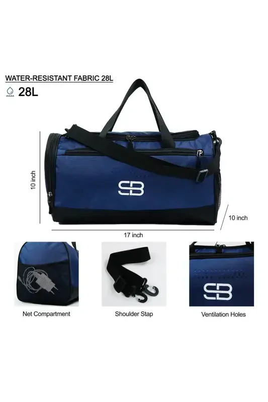 Shoe Compartment Medium Size Unisex Navy Blue Sports Fitness and Travel Bag-NAVY BLUE - 3