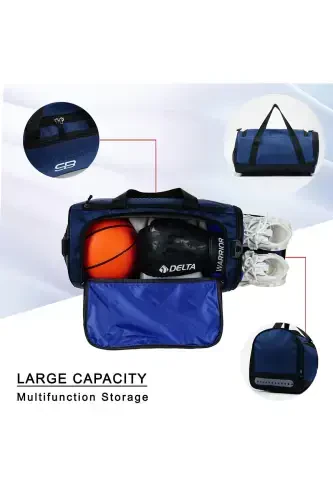 Shoe Compartment Medium Size Unisex Navy Blue Sports Fitness and Travel Bag-NAVY BLUE - 4