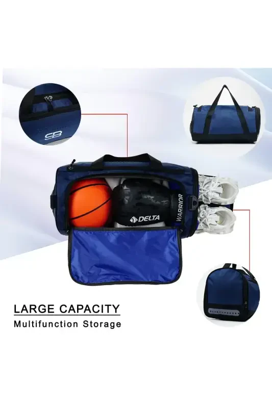 Shoe Compartment Medium Size Unisex Navy Blue Sports Fitness and Travel Bag-NAVY BLUE - 4
