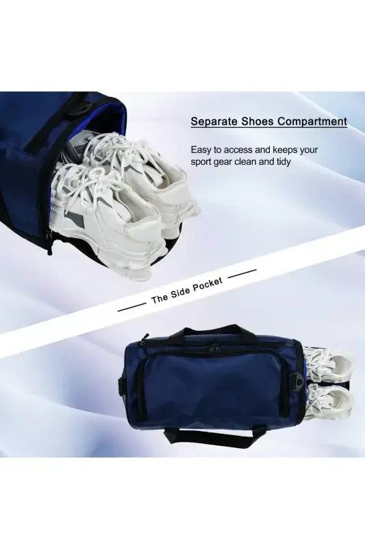 Shoe Compartment Medium Size Unisex Navy Blue Sports Fitness and Travel Bag-NAVY BLUE - 5
