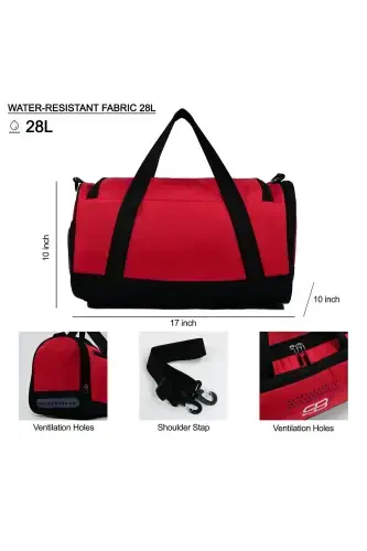 Shoe Compartment Medium Size Unisex Red Sports Fitness and Travel Bag-RED - 6