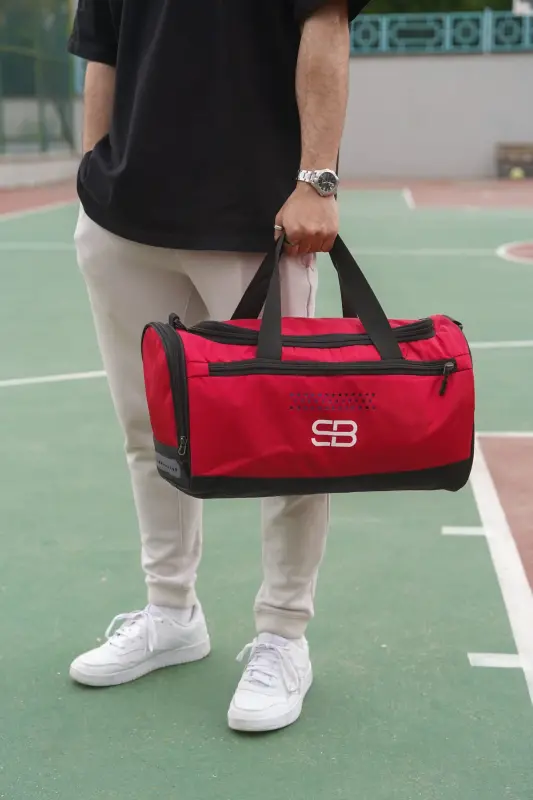 Shoe Compartment Medium Size Unisex Red Sports Fitness and Travel Bag-RED - 4