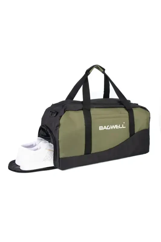 Shoe Compartment Sports Travel and Fitness Bag-Khaki - 1