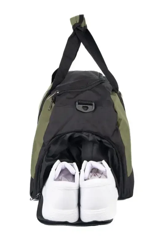 Shoe Compartment Sports Travel and Fitness Bag-Khaki - 4