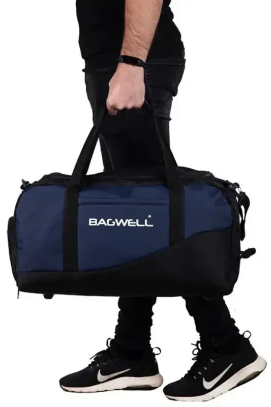 Shoe Compartment Sports Travel and Fitness Bag - Navy Blue - 2