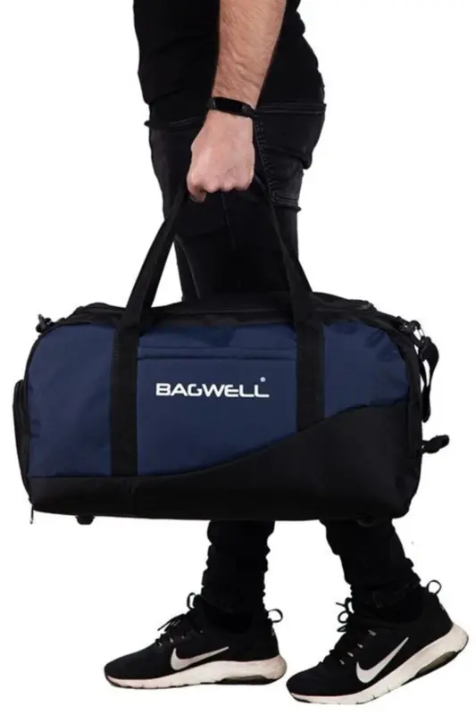 Shoe Compartment Sports Travel and Fitness Bag - Navy Blue - 2