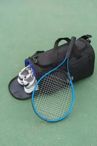 Shoe Compartment Ventilated Gym Bag-Black - 1