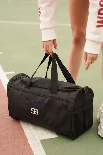 Shoe Compartment Ventilated Gym Bag-Black - 3