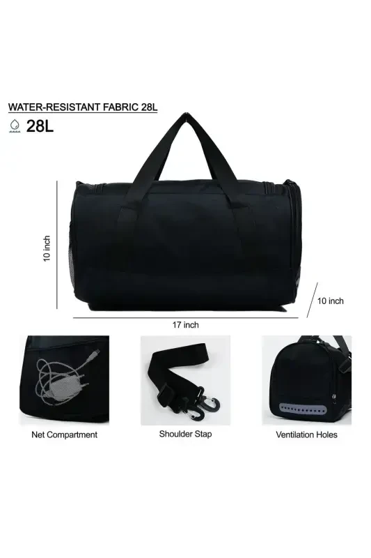 Shoe Compartment Ventilated Gym Bag-Black - 7