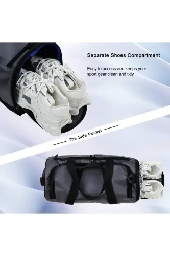 Shoe Compartment Ventilated Medium Unisex Grey Sports Fitness and Travel Bag-GREY - SOLO BAG (1)