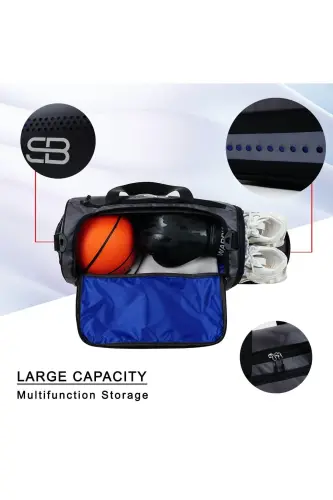 Shoe Compartment Ventilated Medium Unisex Grey Sports Fitness and Travel Bag-GREY - 3