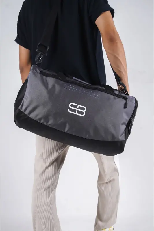 Shoe Compartment Ventilated Medium Unisex Grey Sports Fitness and Travel Bag-GREY - 6