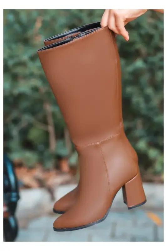 Shoes Kadın Siyah 7cm Topuklu Deri Görünümlü Çizme-TABA - 2