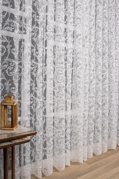 Shol naqshli to'qilgan tekis tul pardasi, 300x260, siyrak burmalar, 1/2 - Modazone