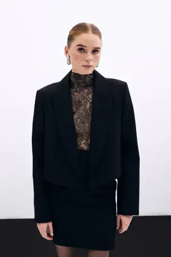 Shol yoqali qisqa kurtka - QORA-QORA - 1