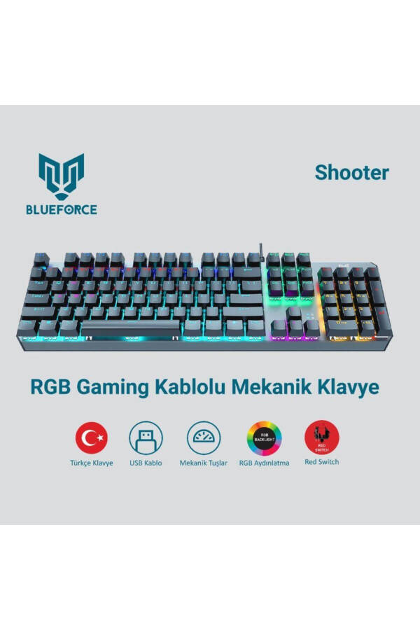 Shooter Rainbow Mekanik Oyuncu Klavyesi Red Switch Q Tr - 5