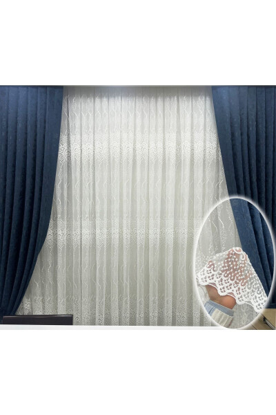 Short 605 Shimmer Marble Bottom Honeycomb Top Tulle Curtain Ironless 1 to 2 Layer Pleated - 2