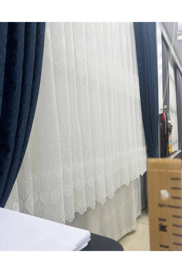 Short 623 Glitter Marble Bottom Honeycomb Top Sheer Curtain No Iron 1 to 2 Fold - 2