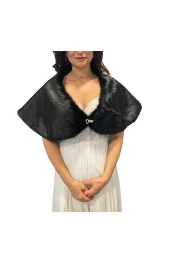 Short Brooch Detailed Bridal Stole Fur Bolero - 1