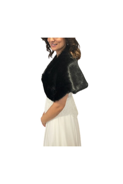 Short Brooch Detailed Bridal Stole Fur Bolero - 2