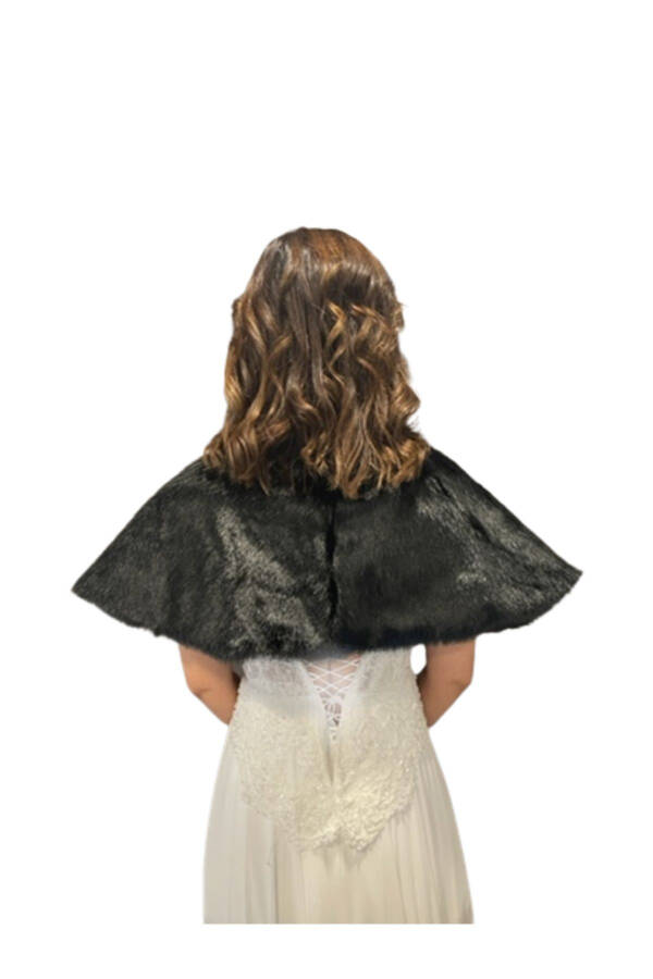 Short Brooch Detailed Bridal Stole Fur Bolero - 3