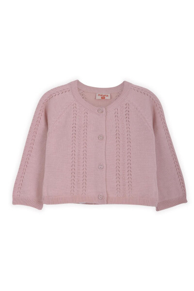 Short cardigan with lace and pom-poms, for baby girl. - 1