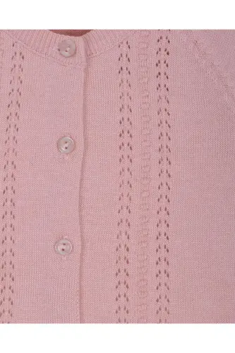 Short cardigan with lace and pom-poms, for baby girl. - MINORA (1)