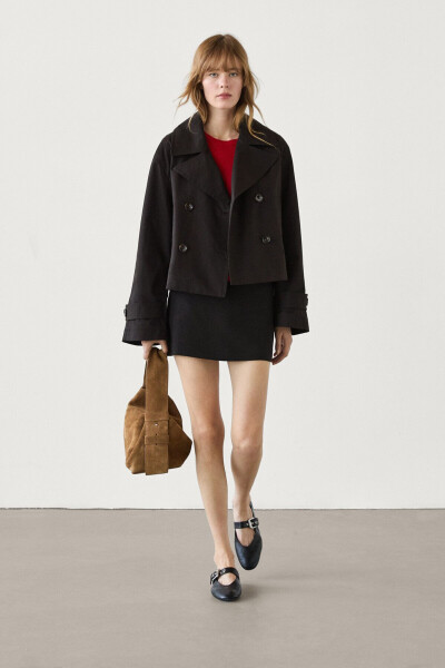 Short cotton trench coat with a layered collar. - 1