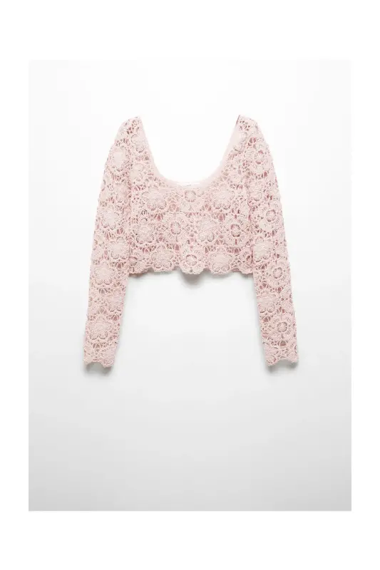 Short crochet sweater-Pastel Pink - MANGO