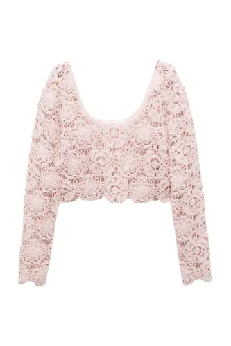 Short crochet sweater-Pastel Pink - MANGO (1)