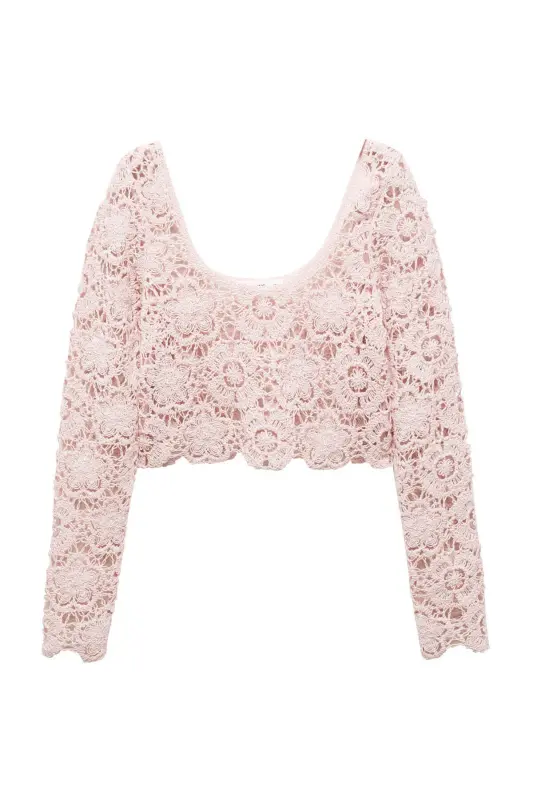 Short crochet sweater-Pastel Pink - 2