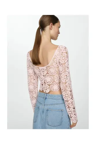 Short crochet sweater-Pastel Pink - 5