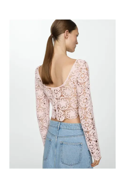 Short crochet sweater-Pastel Pink - 5