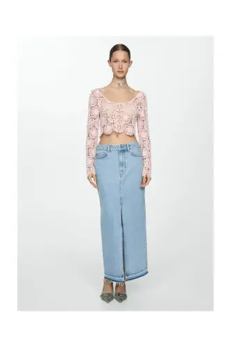 Short crochet sweater-Pastel Pink - 6