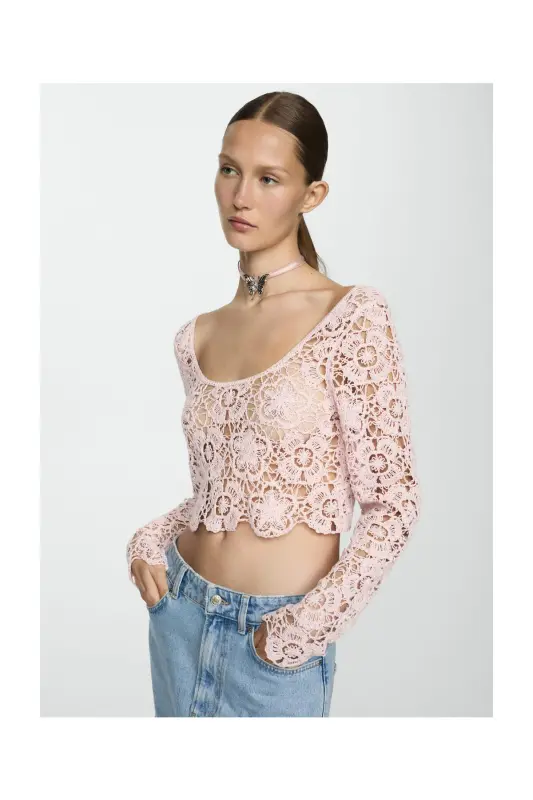 Short crochet sweater-Pastel Pink - 7