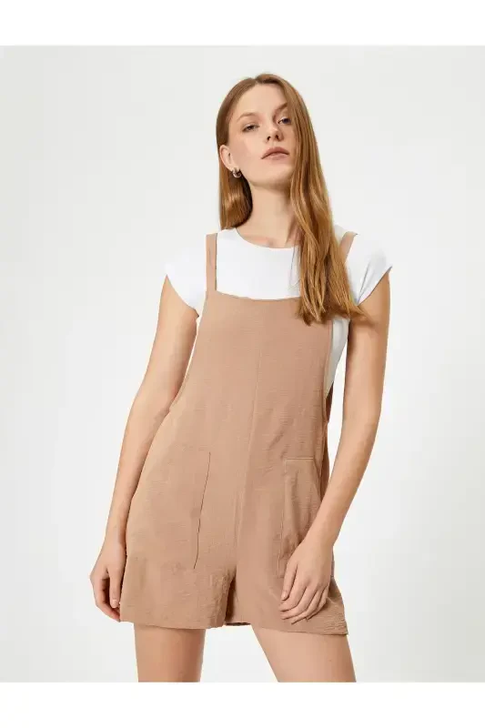 Short Dungaree with Pockets - Light Brown - KOTON